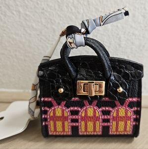 DESIGNER STYLE MINI BAG PURSE CHARM ACCENT DECOR COIN BAG BLACK ARTSY